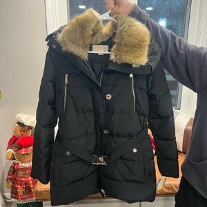 Michael Kors Black Puffer Jacket with Fur Trim